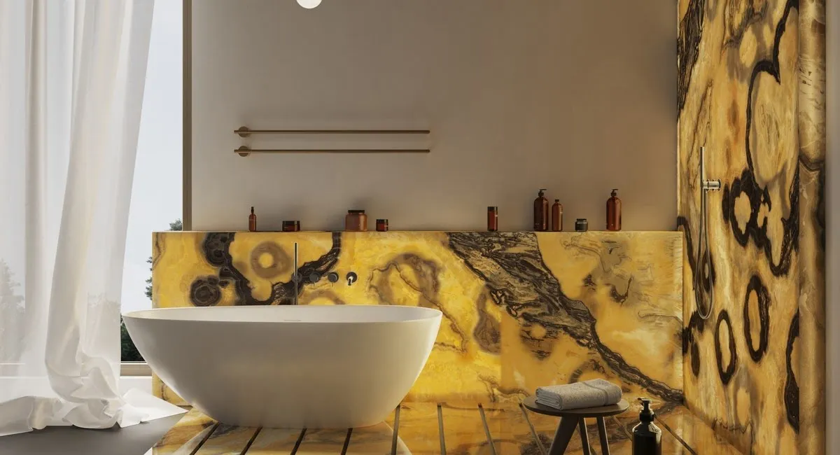 Оникс Onice Tropical в интерьере (отделка стен / стены)